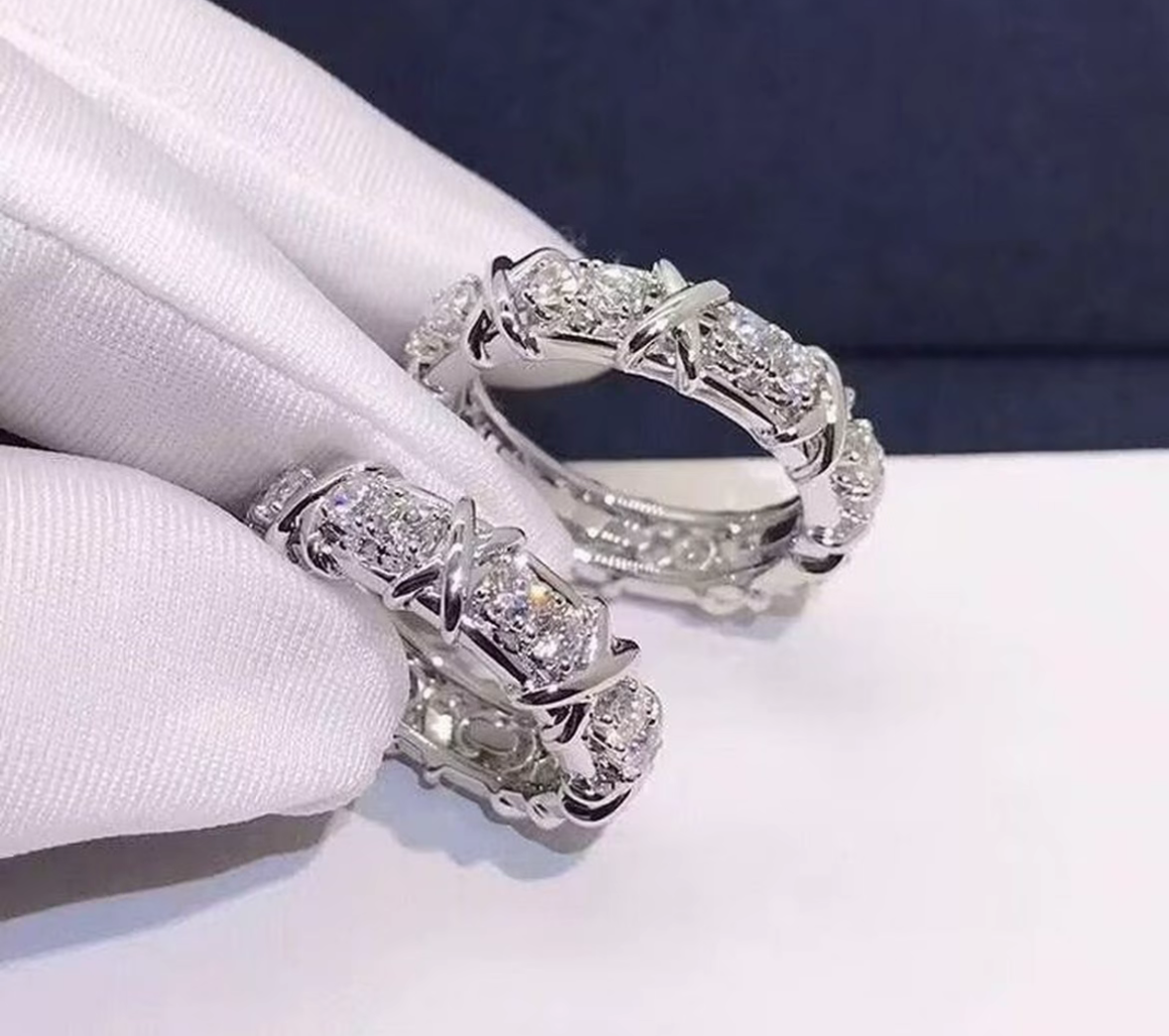S925 XO Silver Geometric Pavé Band Ring