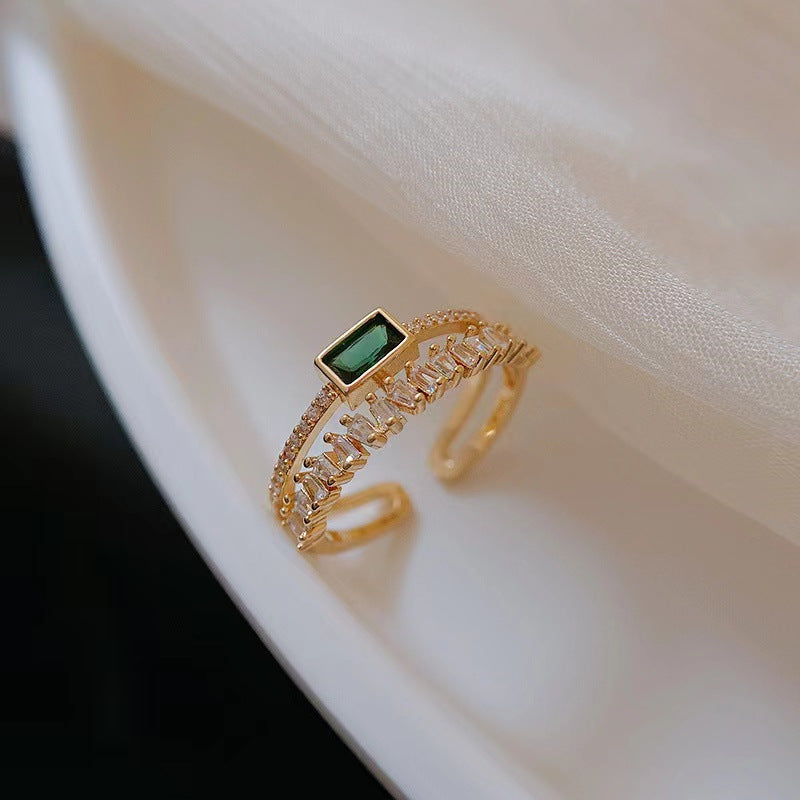 Emerald Green Zircon Double Ring