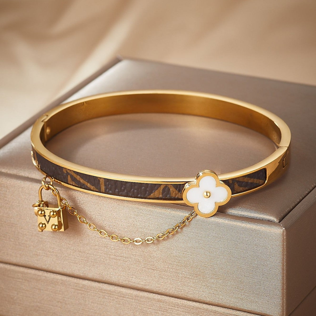 Gold Flower Stainless Steel Bangle