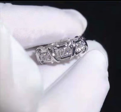 S925 XO Silver Geometric Pavé Band Ring