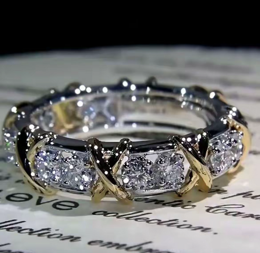 S925 XO Silver Geometric Pavé Band Ring