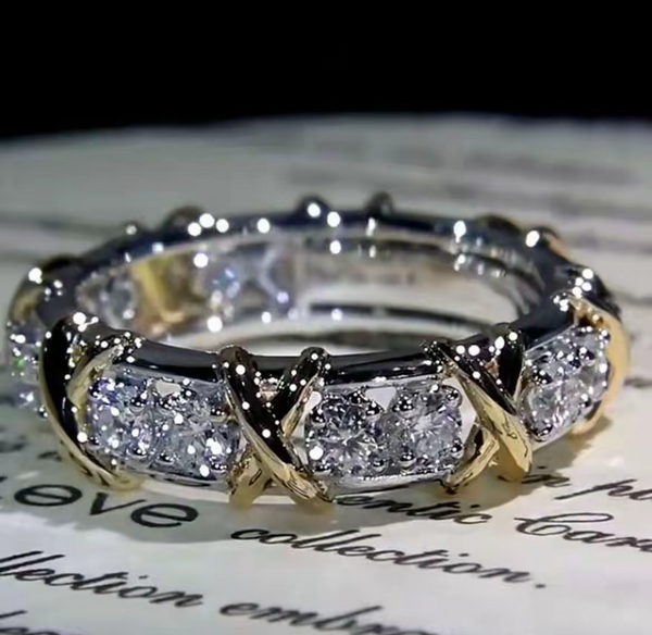 S925 XO Silver Geometric Pavé Band Ring