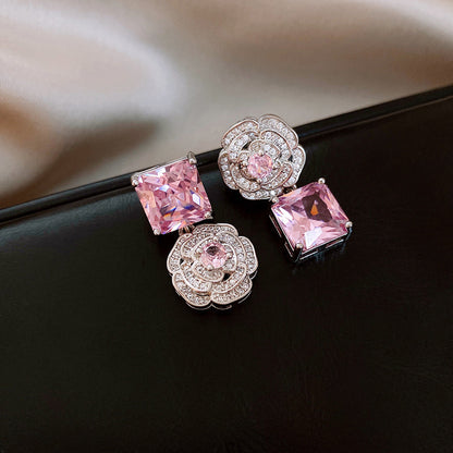 Pink Zircon Necklace and Earrings Set