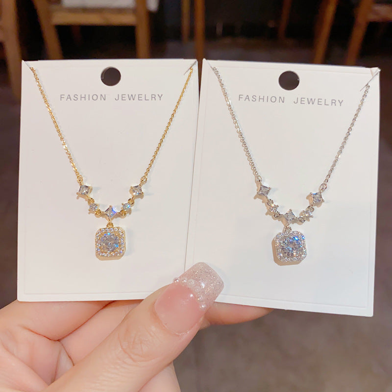 Square Zircon Flower Necklace