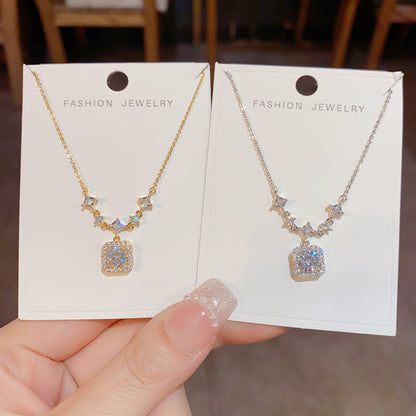 Square Zircon Flower Necklace
