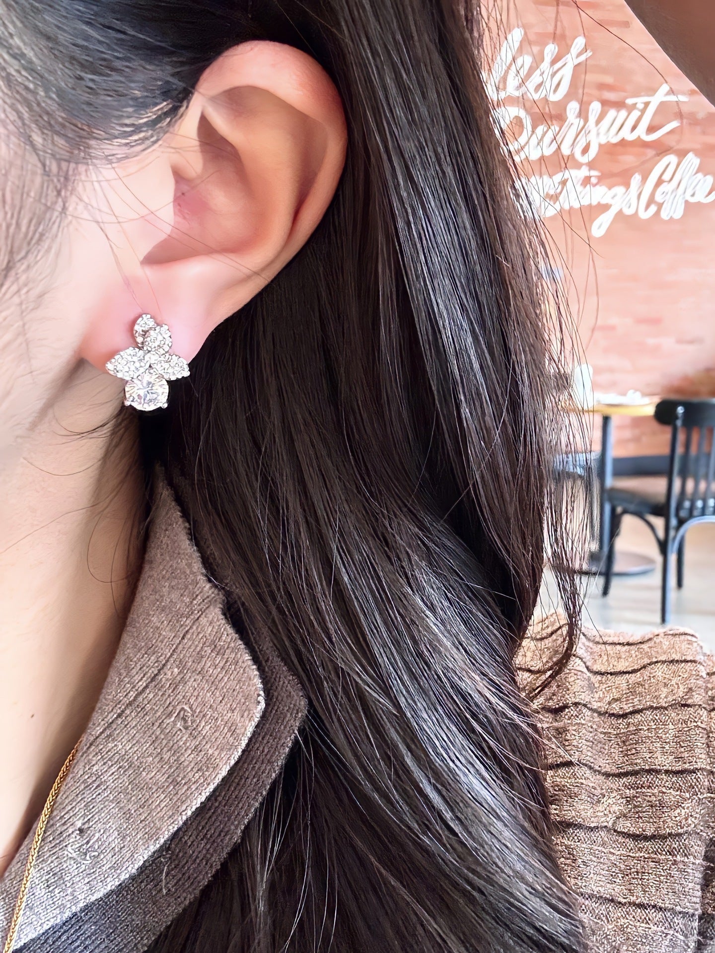 Sparkling Zircon Clover Stud Earrings