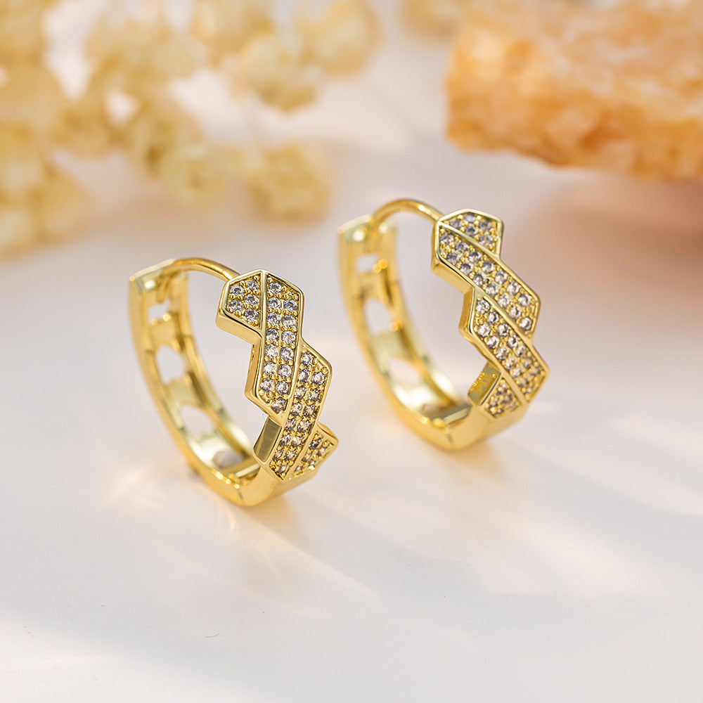 Gold Zircon Line Hoop Earrings
