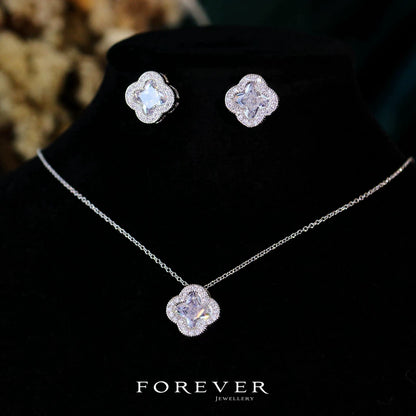 Zircon Clover Necklace and Earrings Set