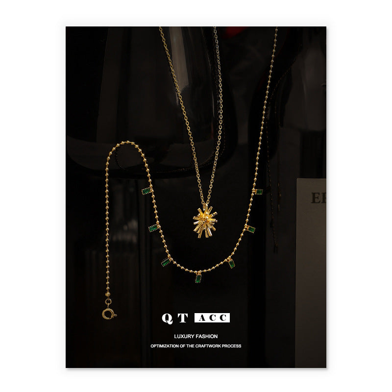 Emerald Flower Layered Necklace