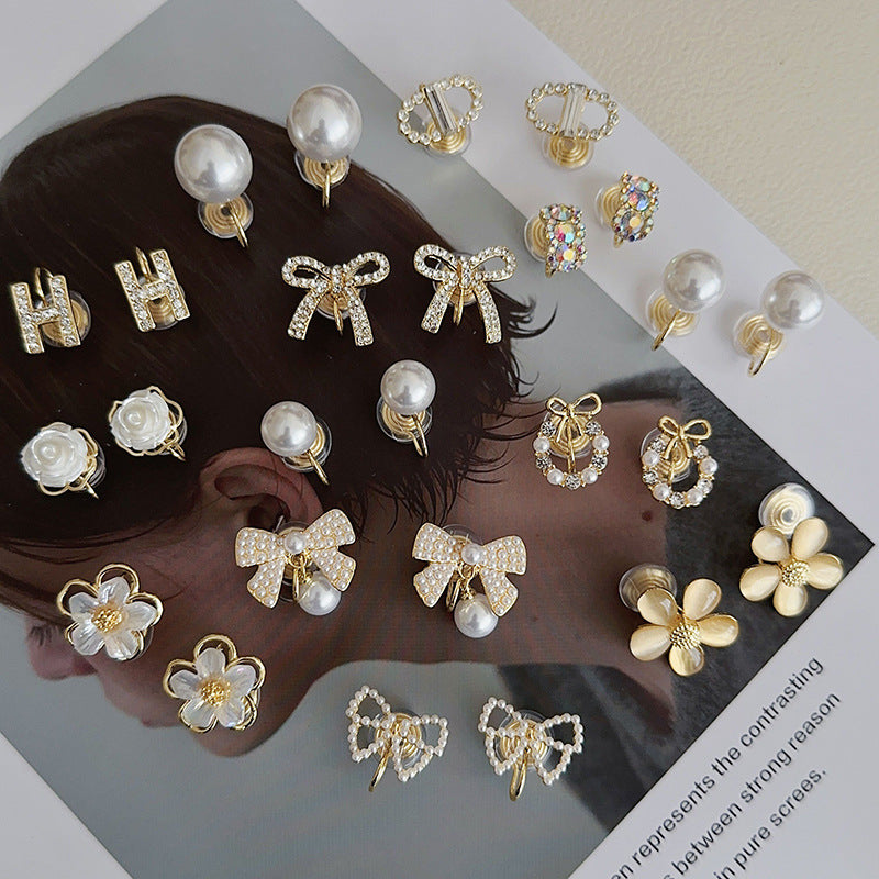Pearl Flower Clip On Earrings Set