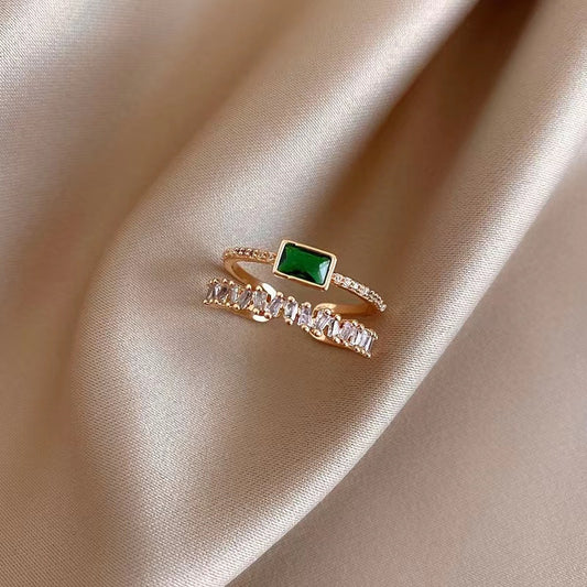 Emerald Green Zircon Double Ring
