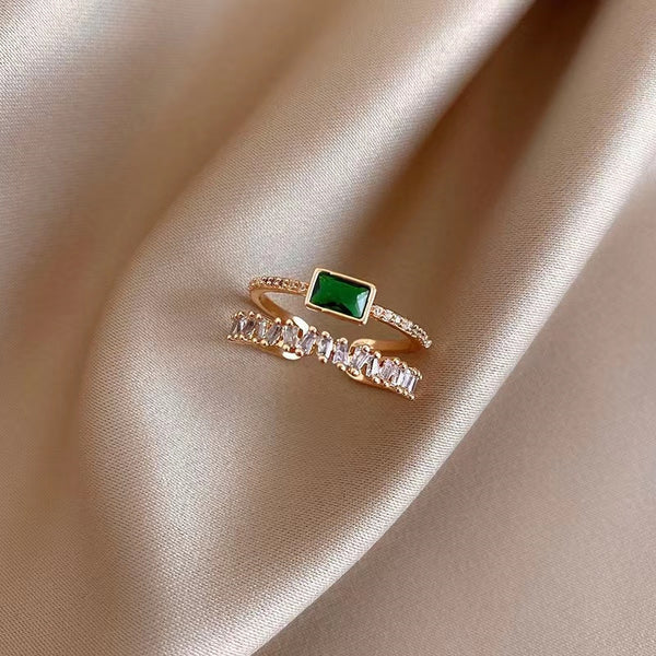 Emerald Green Zircon Double Ring