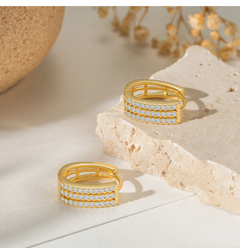 Zircon Row Hoop Earrings