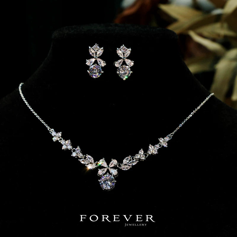 Zircon Floral Necklace and Earrings Set