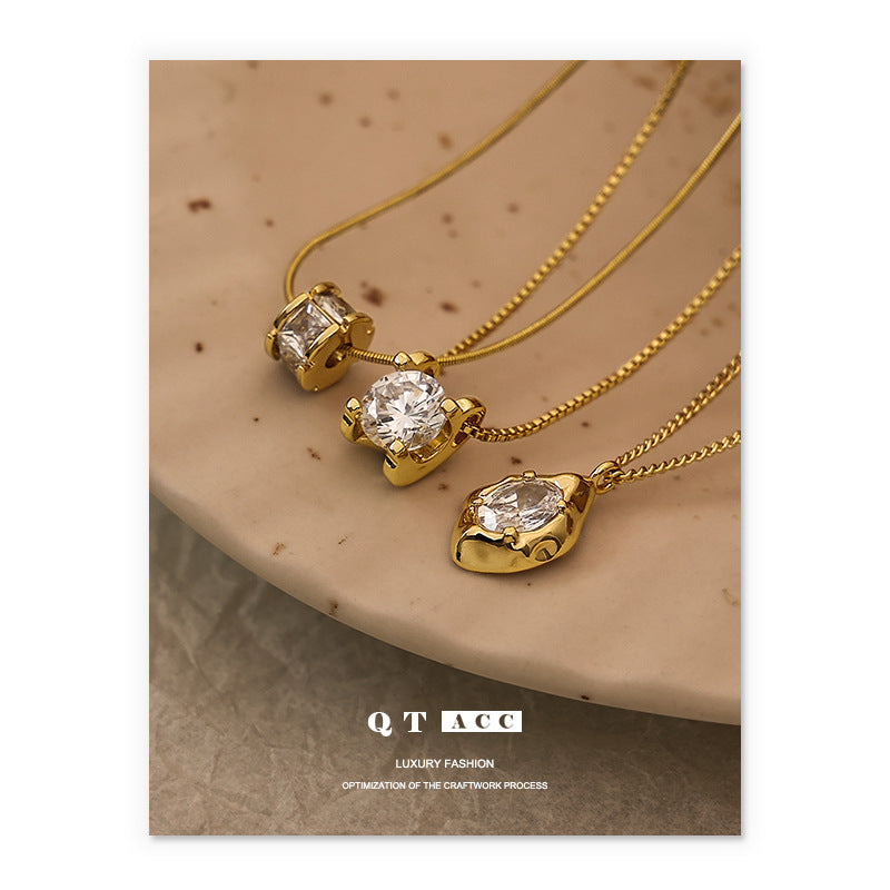 18K Gold Zircon Pendant Necklace
