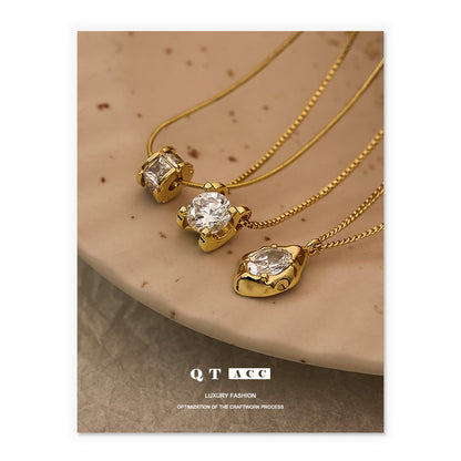 18K Gold Zircon Pendant Necklace