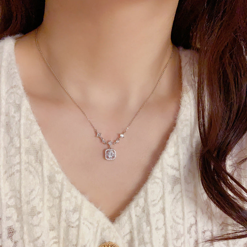Square Zircon Flower Necklace