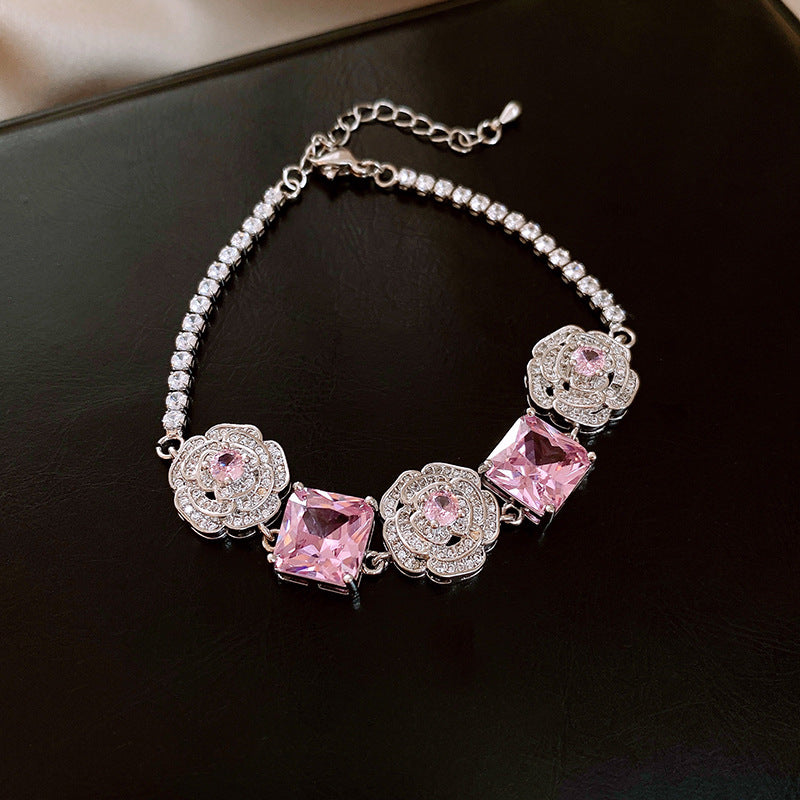 Pink Zircon Necklace and Earrings Set