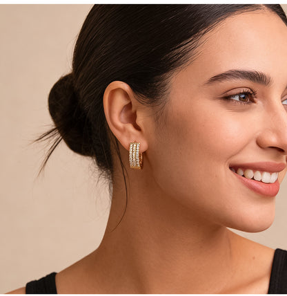 Zircon Row Hoop Earrings