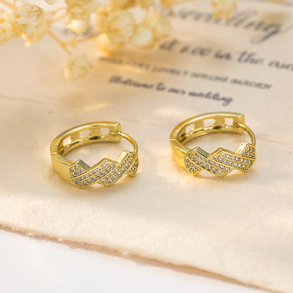 Gold Zircon Line Hoop Earrings