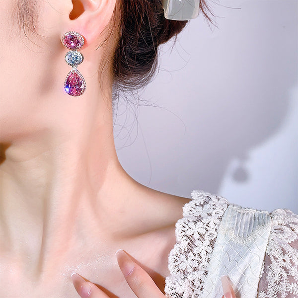 Colorful Zircon Tassel Earrings