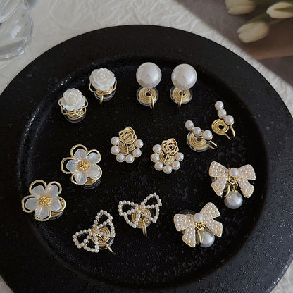 Pearl Flower Clip On Earrings Set