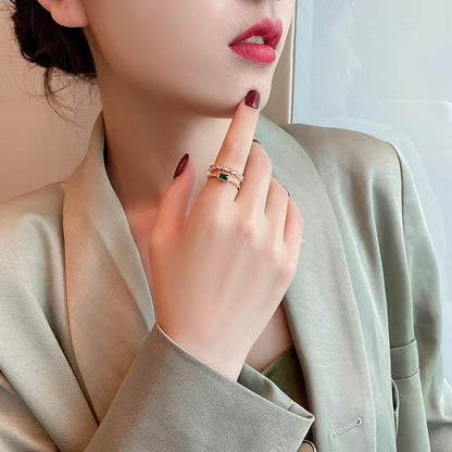 Emerald Green Zircon Double Ring