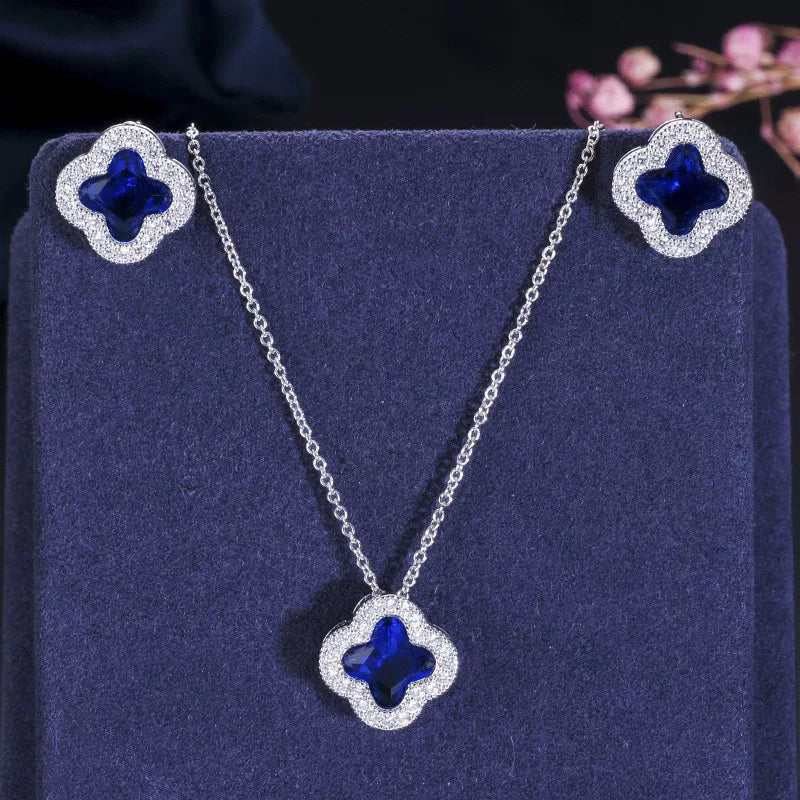 Zircon Clover Necklace and Earrings Set