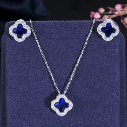 Zircon Clover Necklace and Earrings Set