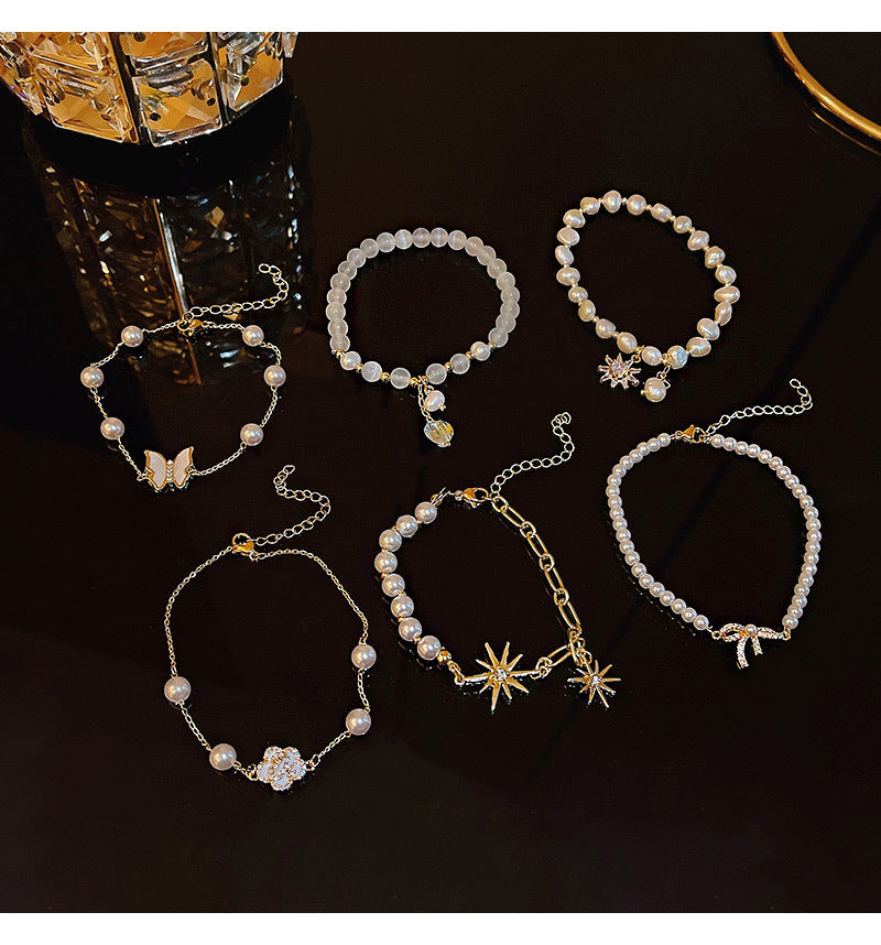 Cat Eye Stone Pearl-Look Bracelet