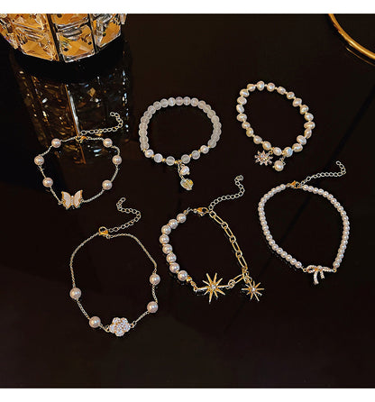 Cat Eye Stone Pearl-Look Bracelet
