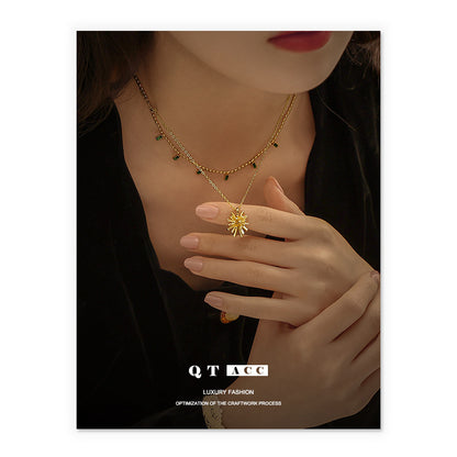 Emerald Flower Layered Necklace