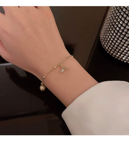 Cat Eye Stone Pearl-Look Bracelet