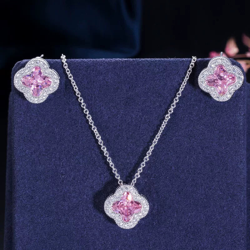 Zircon Clover Necklace and Earrings Set