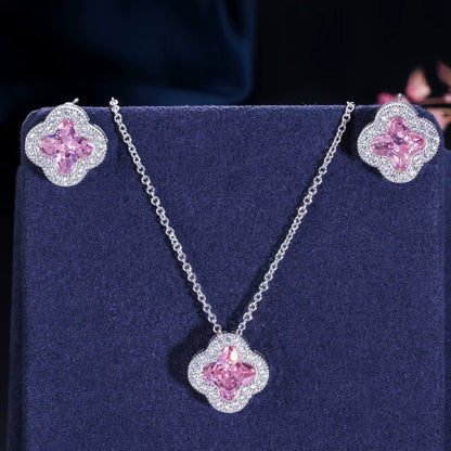 Zircon Clover Necklace and Earrings Set
