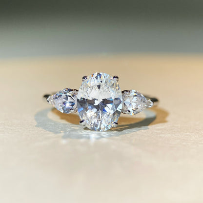 S925 Silver Oval Three-Stone Ring
