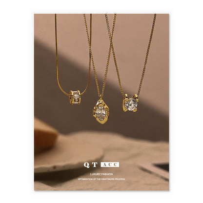 18K Gold Zircon Pendant Necklace