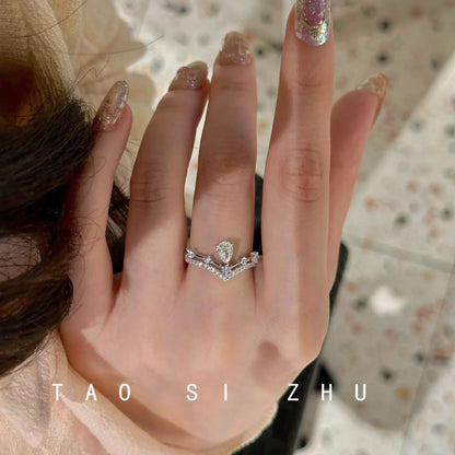 V Shape Teardrop Zircon Open Ring