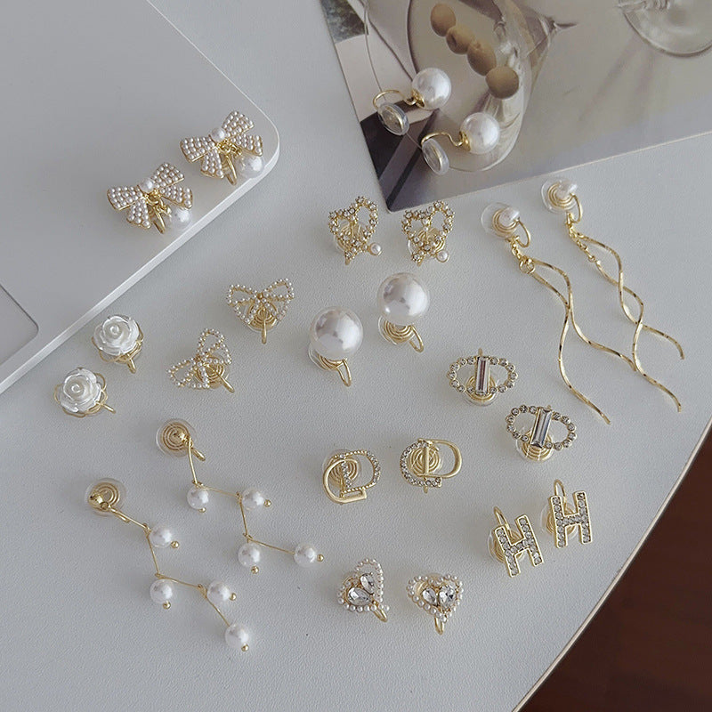 Pearl Flower Clip On Earrings Set
