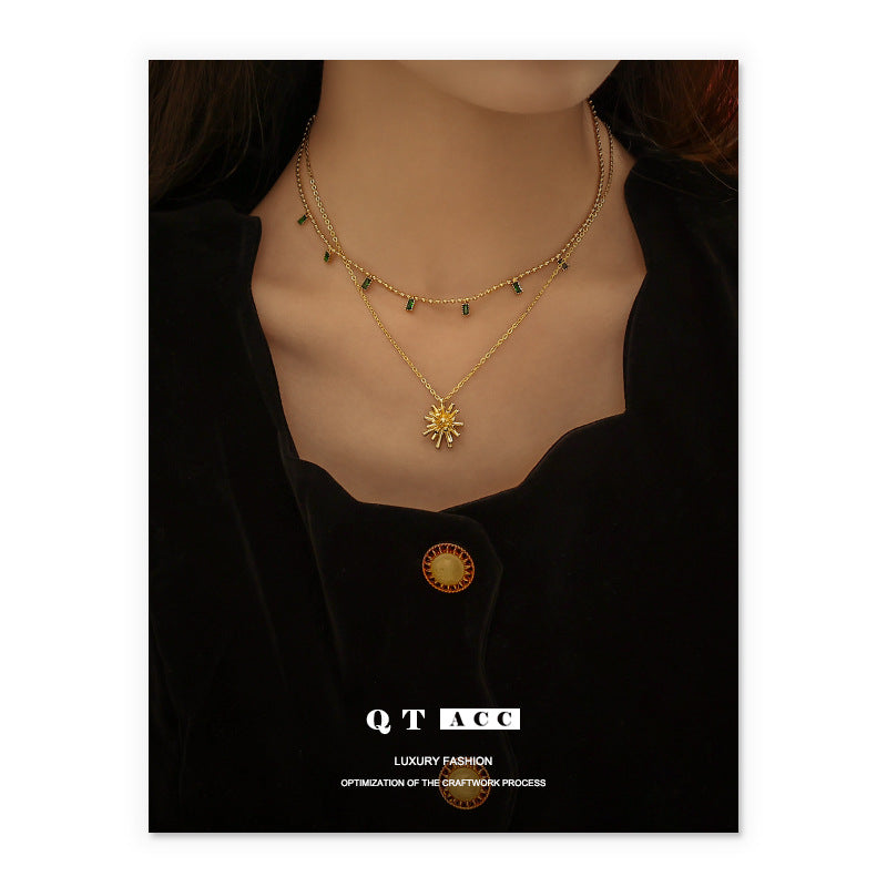 Emerald Flower Layered Necklace