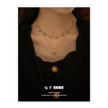 Emerald Flower Layered Necklace