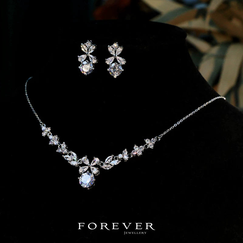 Zircon Floral Necklace and Earrings Set
