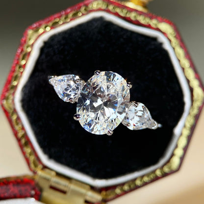 S925 Silver Oval Three-Stone Ring