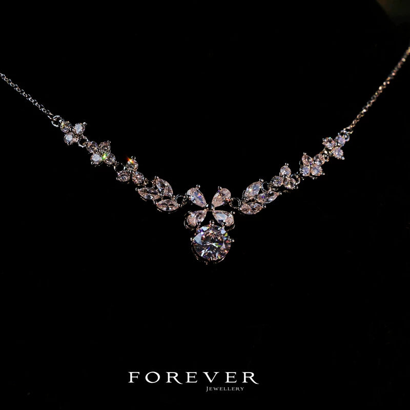 Zircon Floral Necklace and Earrings Set