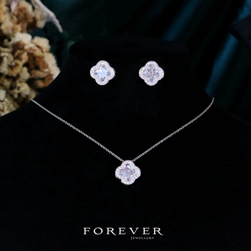 Zircon Clover Necklace and Earrings Set