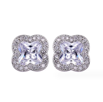 Zircon Clover Necklace and Earrings Set