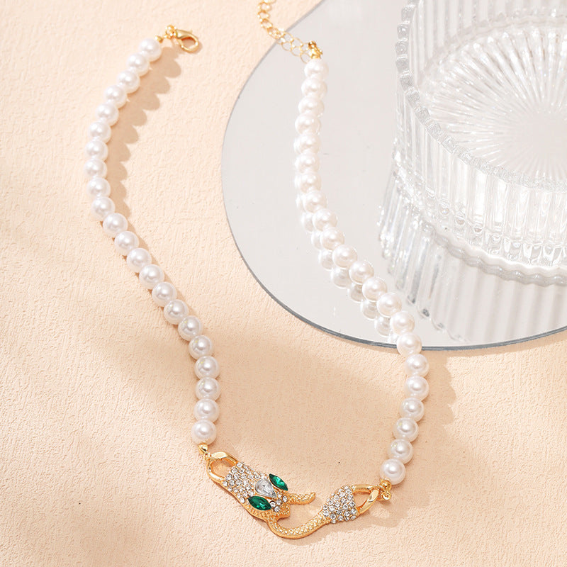 Metal Pearl-Look Chain Necklace