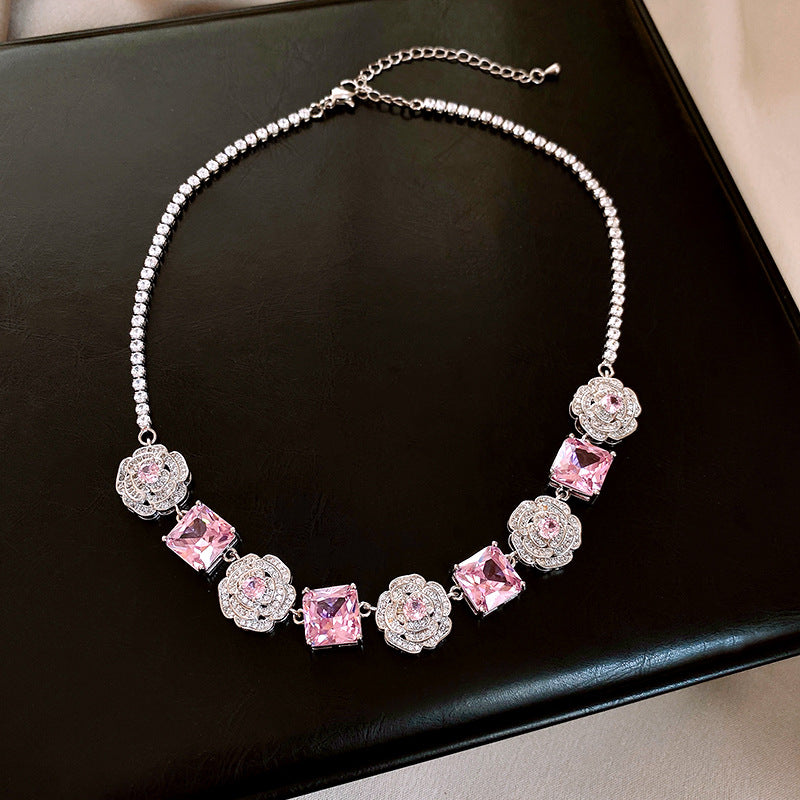 Pink Zircon Necklace and Earrings Set