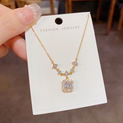 Square Zircon Flower Necklace