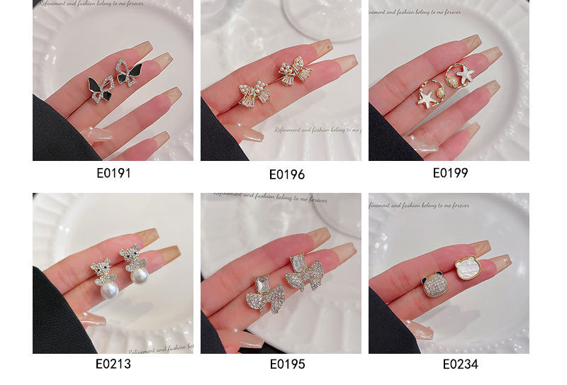 925 Silver Needle Pearl Bow Stud Earrings